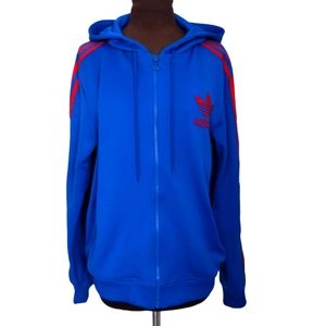 Adidas 3-Stripes Zip Front Hoodie Blue Red